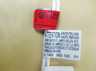 Photo 1. Counterfeit CSA product label