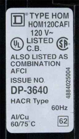 Figure 5. Circuit-breaker AFCI certification label