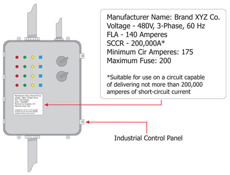 Figure 2. This is an example of marked SCCR on an industrial control panel nameplate