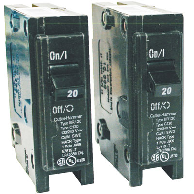 Photo 1. 1-pole thermal magnetic circuit breakers rated 120/240V