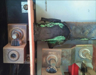Photo 3. The interior of this meter enclosure depicts damage due to overheating and corrosion. Remember, none of this damage is visible from the outside of the meter enclosure.