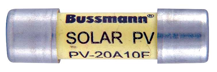 Photo 4. Required DC fuse listed for PV applications. Photo by John Wiles.