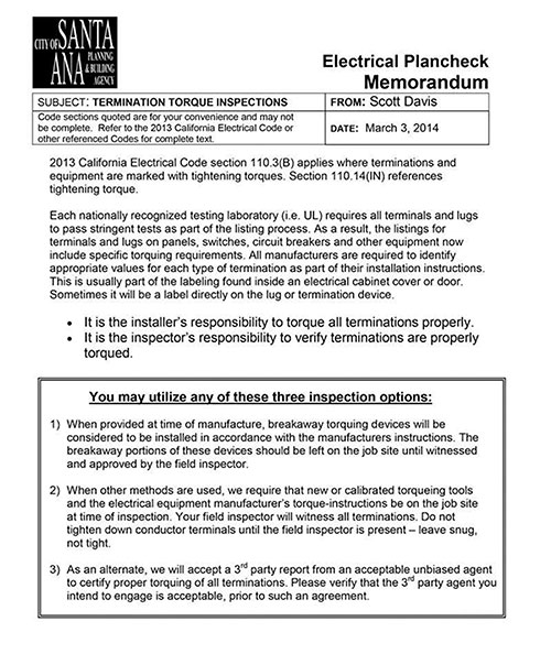 Exhibit 1. Santa Ana Torque Inspection Policy