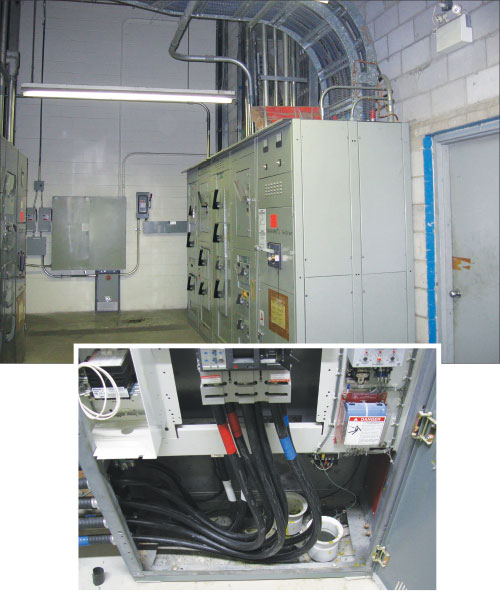 Photo 1. A picture of a distribution panel fed with single conductor cables that Rule 8-104 will limit the maximum continuous load.