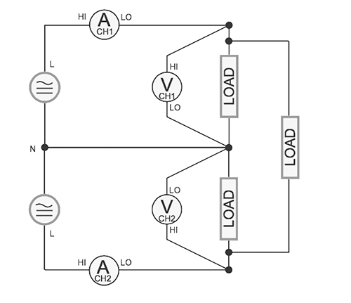 Figure 11. Single phase three wire wattmeter method