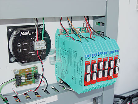Photo 6. Intrinsically safe barriers installed in an IS control panel.