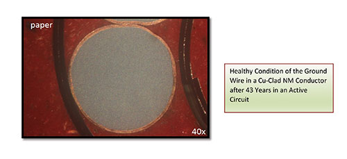 Figure 5. Healthy condition of the ground wire in a Cu-Clad NM conductor after 43 years in an active circuit.