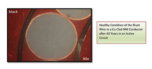 Figure 6. Healthy condition of the black wire in a Cu-Clad NM conductor after 43 years in an active circuit.