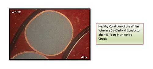 Figure 7. Healthy condition of the white wire in a Cu-Clad NM conductor after 43 years in an active circuit.