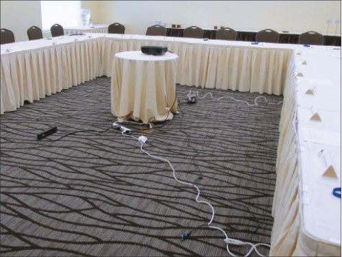 Photo 2: Daisy-chained plug strips and relocatable power taps are in high demand in most meeting facilities.