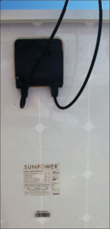 Photo 2. Back of standard dc PV module. Nothing fancy; solar energy in (the front), dc electrical energy out.