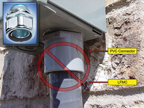 Photo 8. An illustration showing an incorrect installation. The correct fitting is in the upper left-hand corner.
