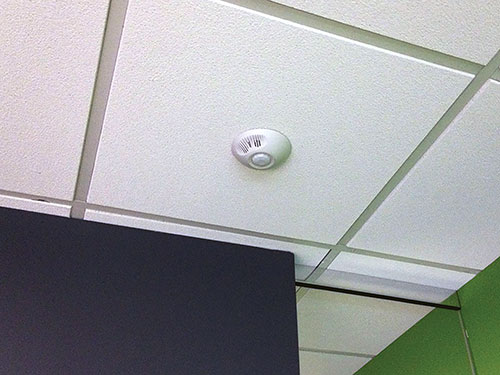 Photo 3. A ceiling-mounted automatic occupancy sensor would eliminate the need for a grounded conductor at the switch location(s) in that area.