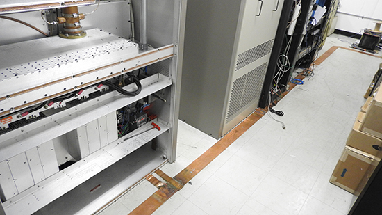 Figure 7. Because it is critical that everything be bonded together, 4/0 copper will run around the baseboard of the facility to another busbar, which bonds the flat copper strap connecting to the racks of signal-processing equipment. All components will now have a common ground with properly sized conductors.