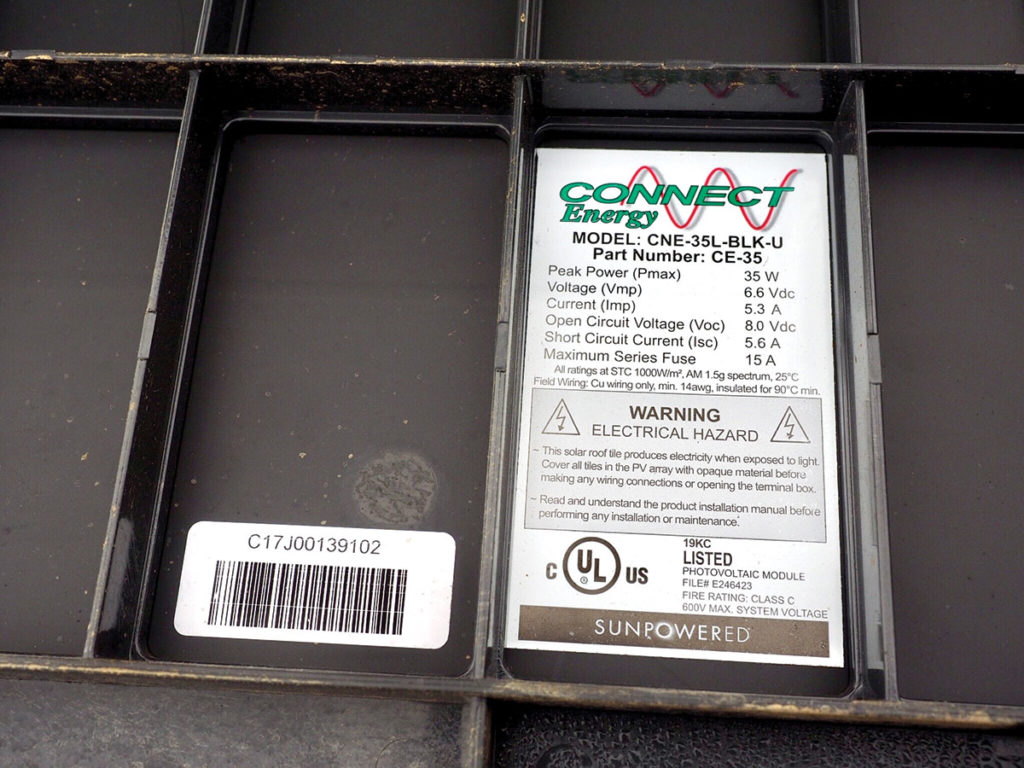 Photo 3. Back of PV module showing the label.