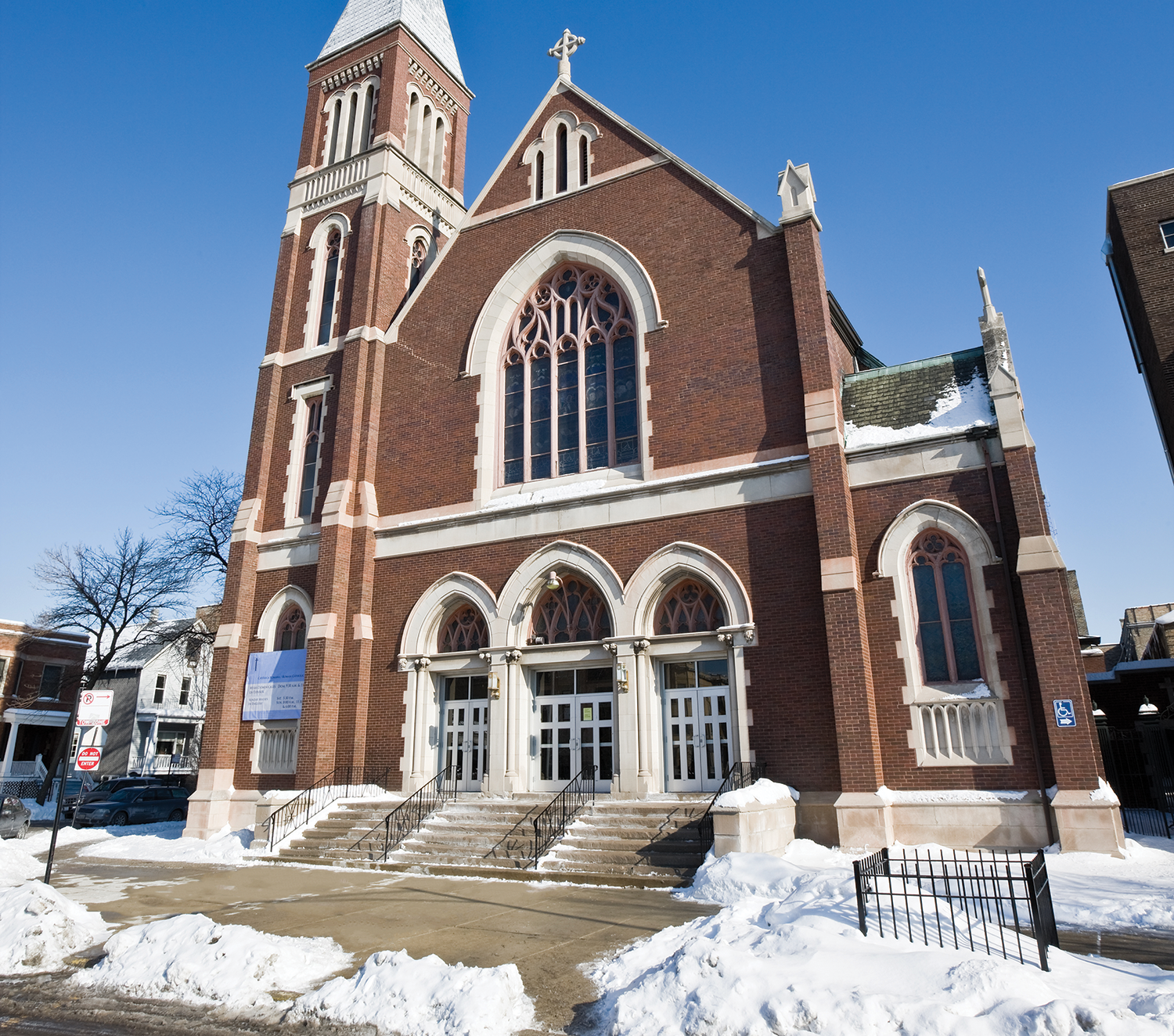 Old church using snow melt systems in sidewalks