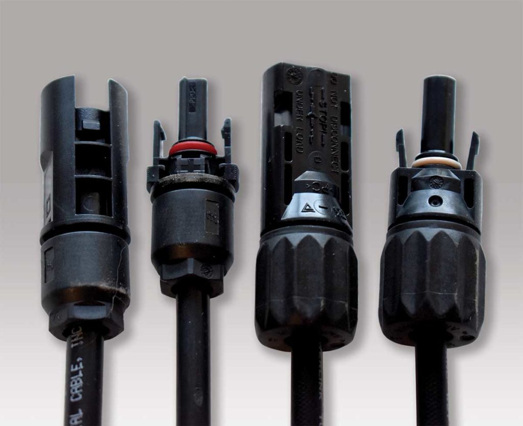 Photo 5. Alternative type MC-4 connectors that have not  been evaluated or certified for complete compatibility with each other or with the original MC-4 connectors