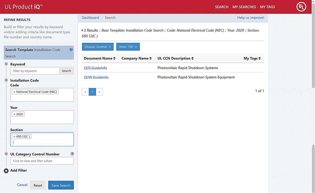 2020 NEC Code Correlation Search and PV Rapid Shutdown Equipment and Systems