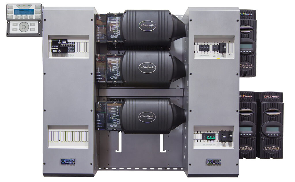 Photo 2. Multimode PV/Battery Inverters with embedded microgrid interface device (MID) functions.  Courtesy Outback Power
