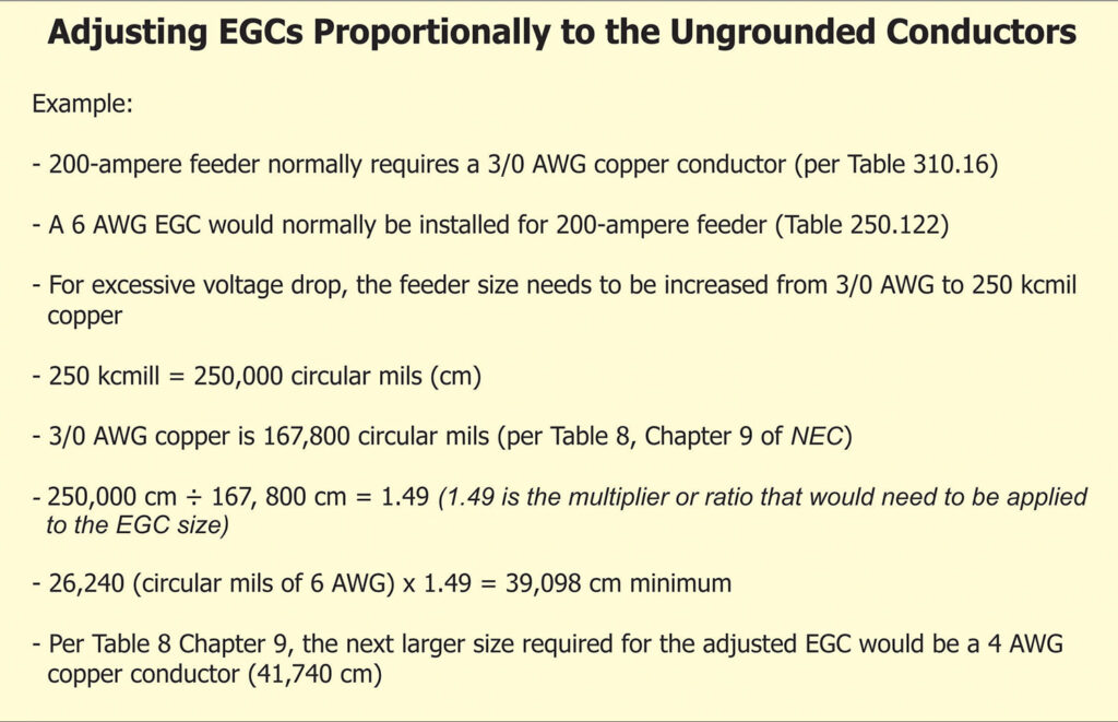 Figure 6. Calculation for determining the correct size EGC where ungrounded conductors are increased in size