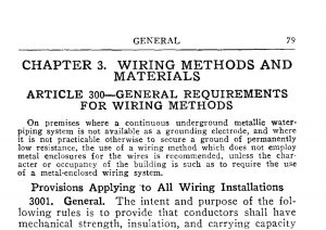 Photo 1. Chapter 3, Article 300, General Requirements for Wiring Methods from the 1937 NEC