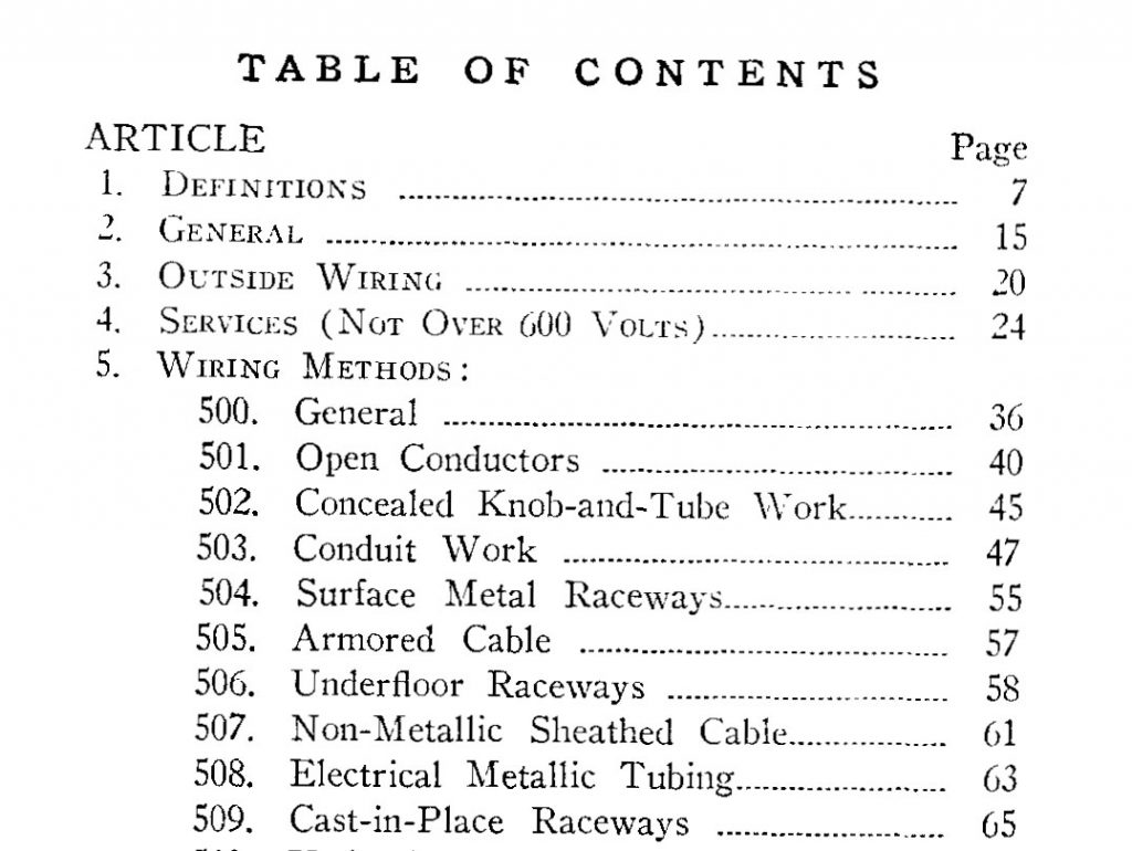 Photo 2. 1935 NEC Article 5, Wiring Methods