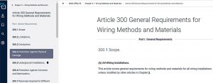 Photo 3. 2020 NEC Article 300 as viewed within NFPA LiNK™