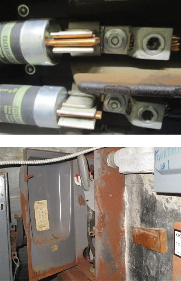 Figure 6. Examples of other common code violations on-site. Top: bad connectors, and bottom:  lack of maintenance.