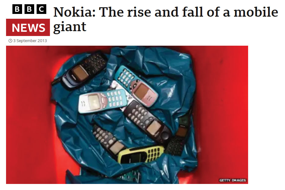 Figure 1. A cautionary tale: delay in adopting new tech can outpace even the strongest players